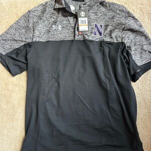 Northwestern University Under Armour Men's Black and Gray Polo  Purple Accent